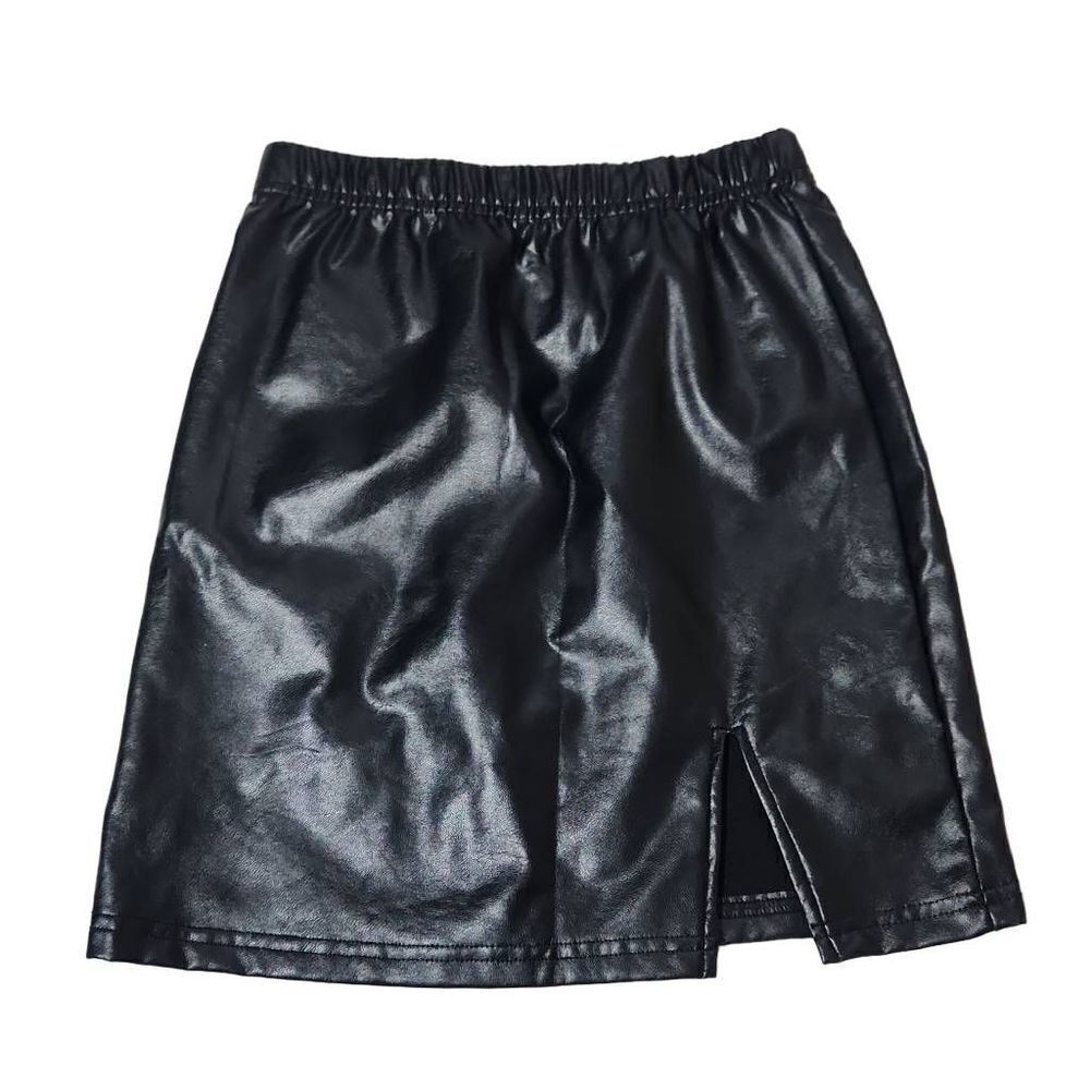 Shein Girls Size 11/12 Black Faux Leather Pull On Skirt with Side Slit